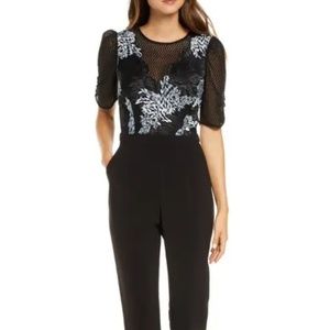 Adelyn Rae Alexandria Embroidered Mesh Jumpsuit XS